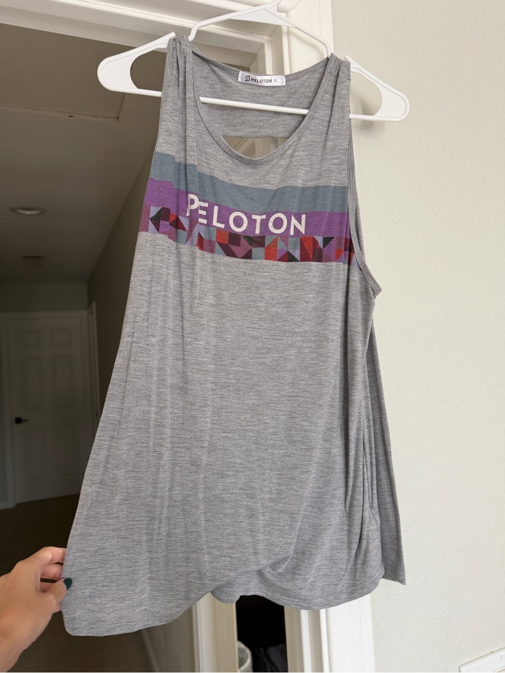 Peloton Gray Tank Top with Purple and Teal Graphic